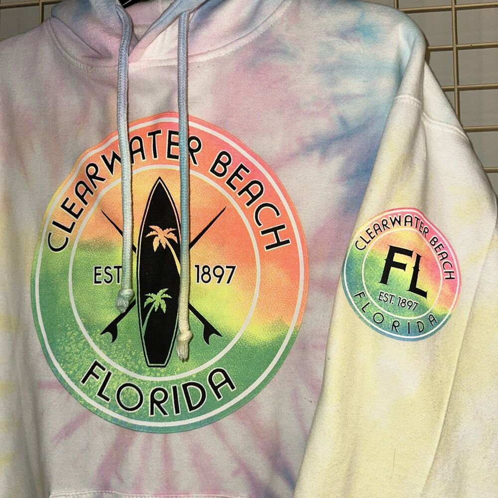 Dreamsicle Hoodie Women’s M Oversized Tie-Dye Cotton Candy Clearwater Beach Surf